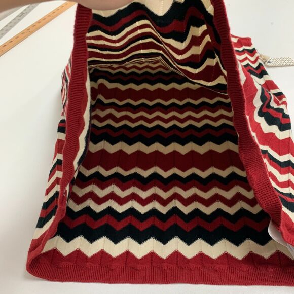Forever 21 Sweater Bodycon Dress Women L Large Red White Chevron Sleeveless Knit - Picture 9 of 16